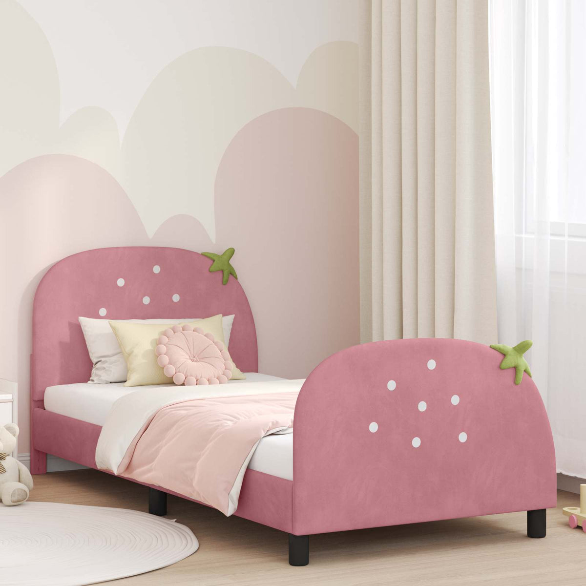 Bedframe voor kinderen met hoofdbord Roze 80 x 200 cm Fluweel is nu te koop bij PeponiXL, paradijselijk wonen!