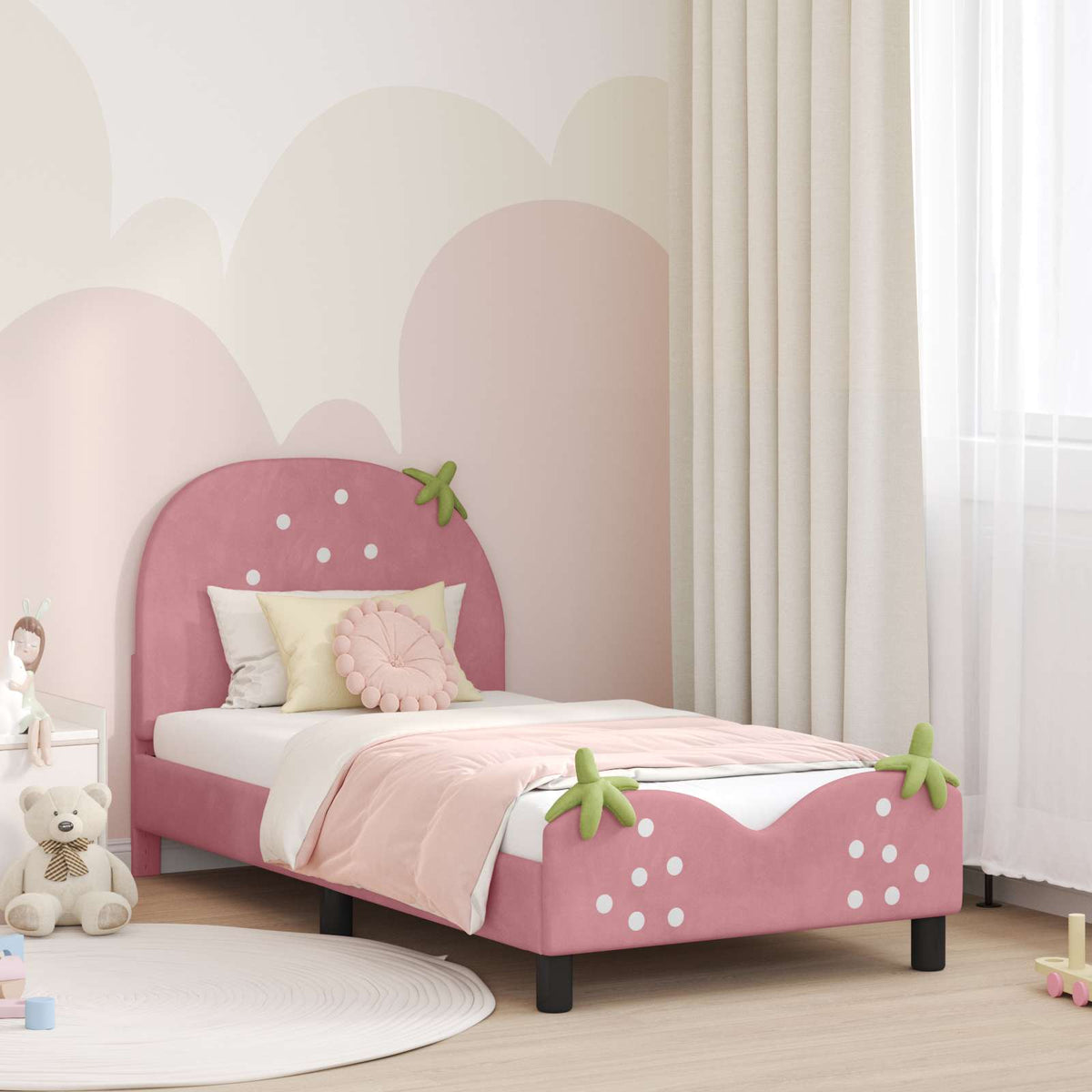Bedframe voor kinderen met hoofdbord Roze 80 x 160 cm Fluweel is nu te koop bij PeponiXL, paradijselijk wonen!