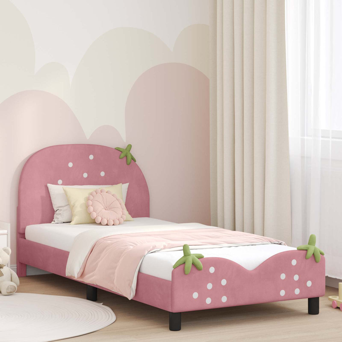 Bedframe voor kinderen met hoofdbord Roze 90 x 190 cm Fluweel is nu te koop bij PeponiXL, paradijselijk wonen!