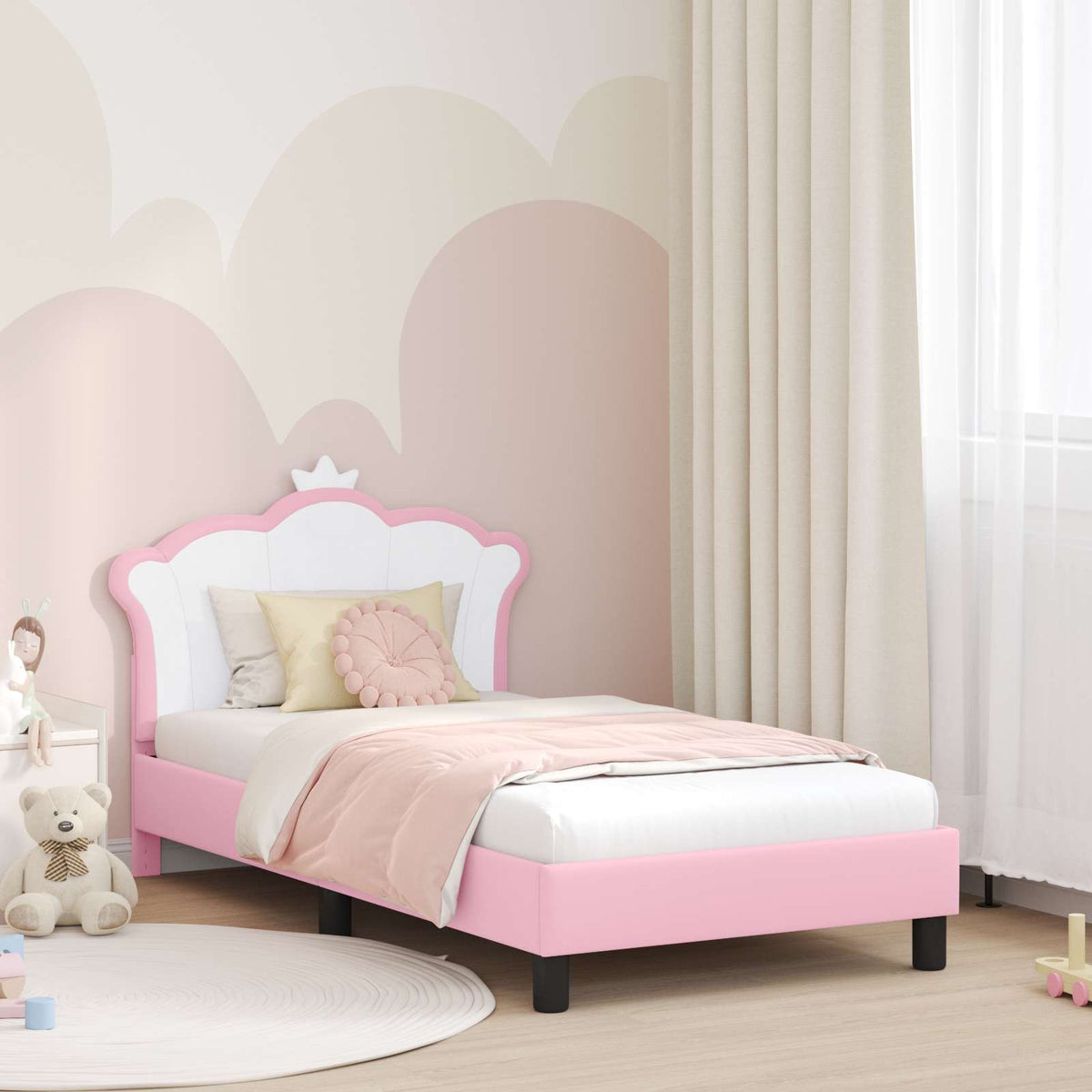 Bedframe voor kinderen met hoofdbord Roze 80 x 160 cm PU is nu te koop bij PeponiXL, paradijselijk wonen!