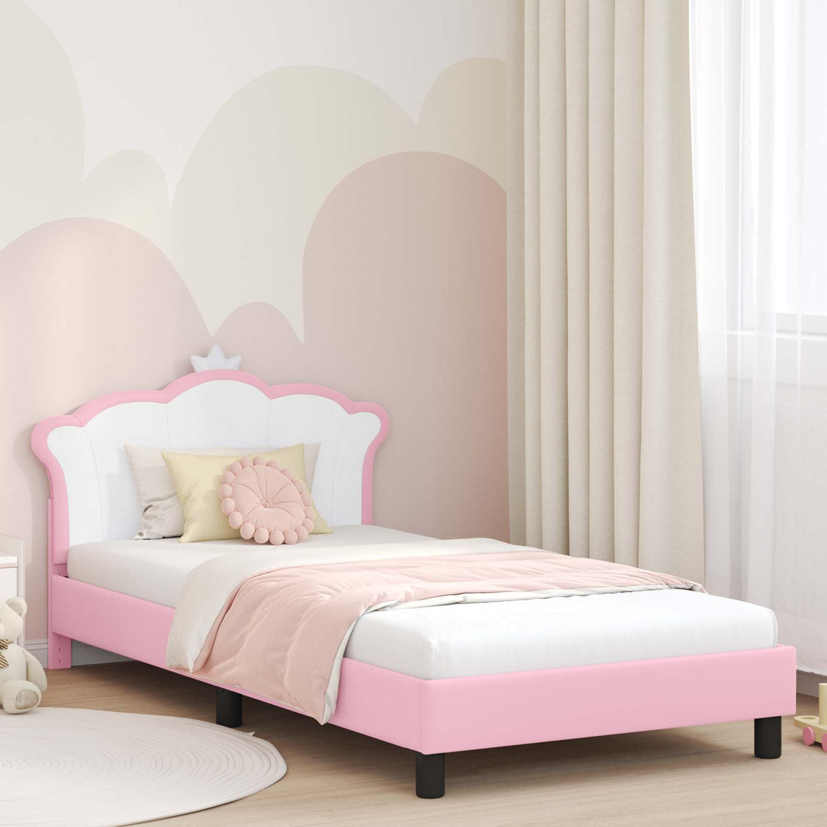 Bedframe voor kinderen met hoofdbord Roze 90 x 200 cm PU is nu te koop bij PeponiXL, paradijselijk wonen!