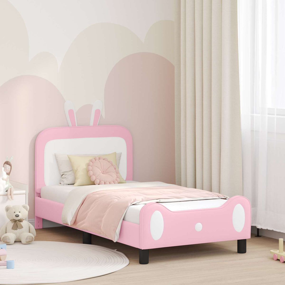 Bedframe voor kinderen met hoofdbord Roze 80 x 160 cm PU is nu te koop bij PeponiXL, paradijselijk wonen!