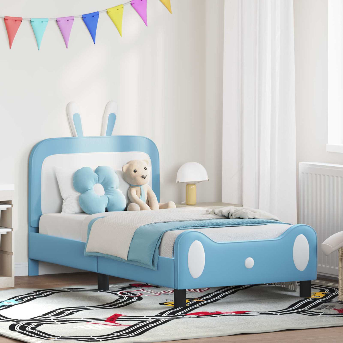 Bedframe voor kinderen met hoofdbord Blauw 80 x 160 cm PU is nu te koop bij PeponiXL, paradijselijk wonen!