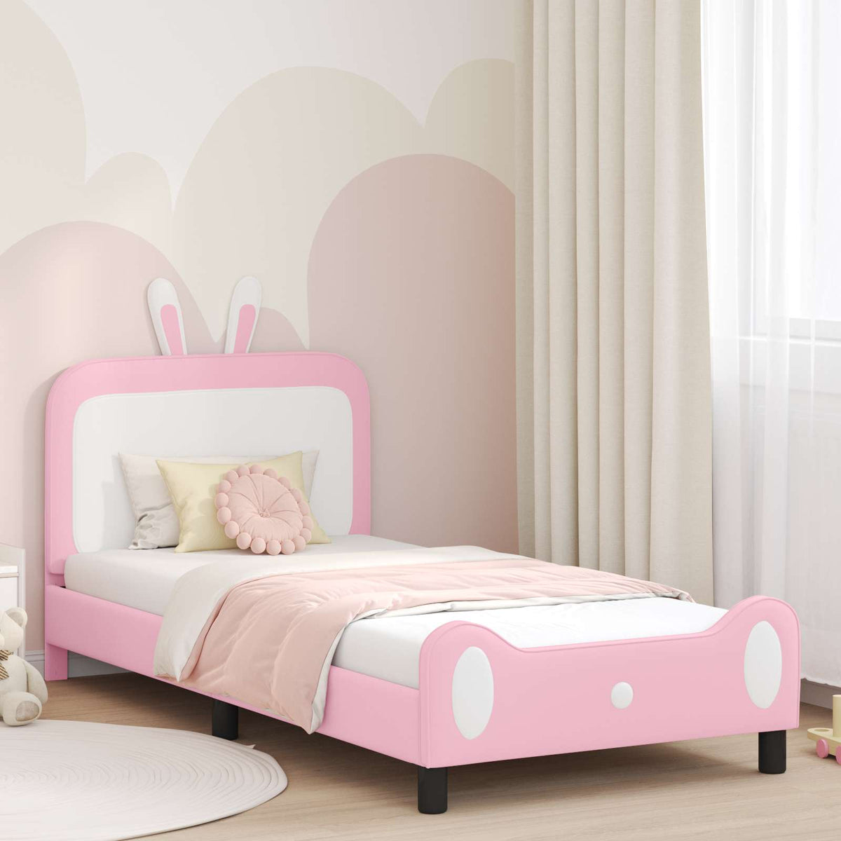 Bedframe voor kinderen met hoofdbord Roze 90 x 200 cm PU is nu te koop bij PeponiXL, paradijselijk wonen!