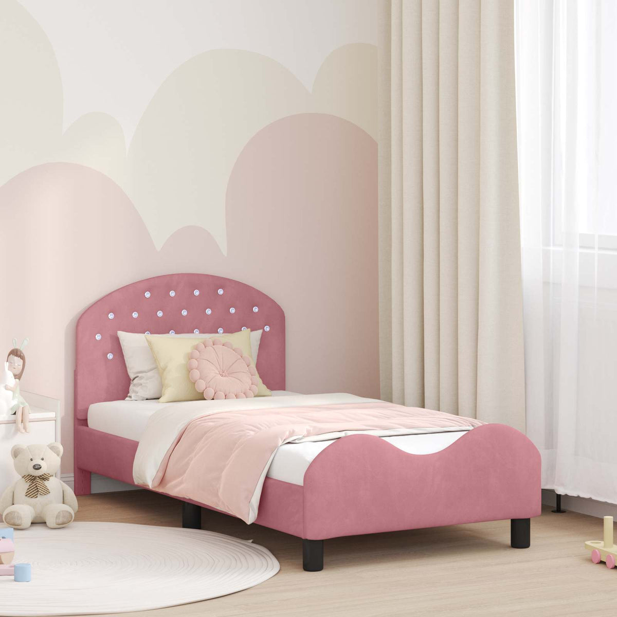 Bedframe voor kinderen met hoofdbord Roze 80 x 160 cm Fluweel is nu te koop bij PeponiXL, paradijselijk wonen!