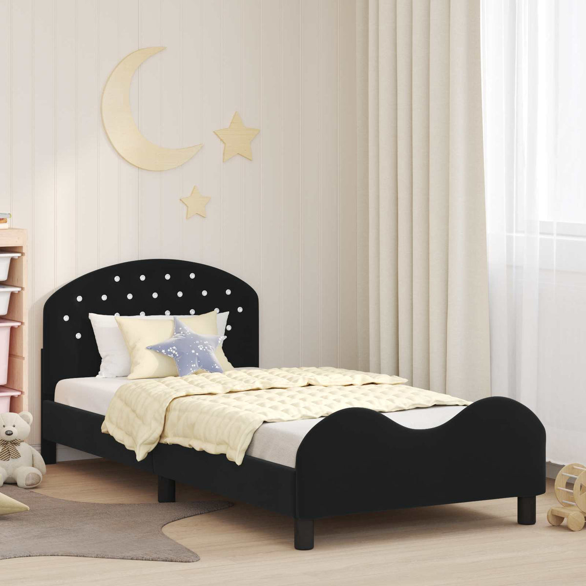 Bedframe voor kinderen met hoofdbord Zwart 80 x 200 cm Fluweel is nu te koop bij PeponiXL, paradijselijk wonen!