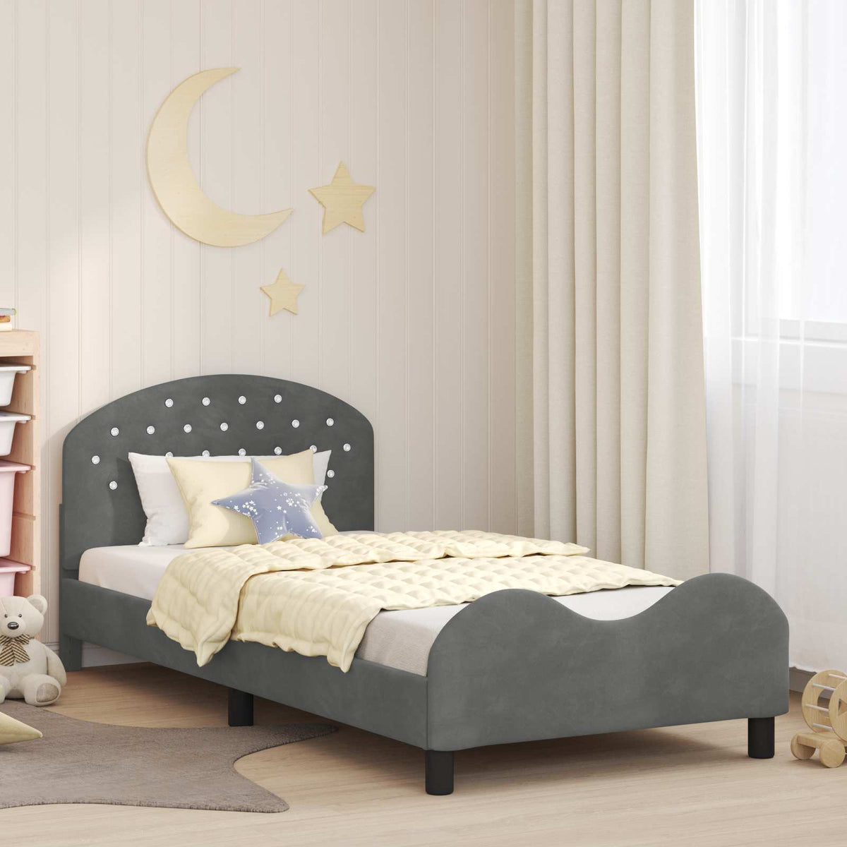 Bedframe voor kinderen met hoofdbord Donkergrijs 90 x 190 cm is nu te koop bij PeponiXL, paradijselijk wonen!