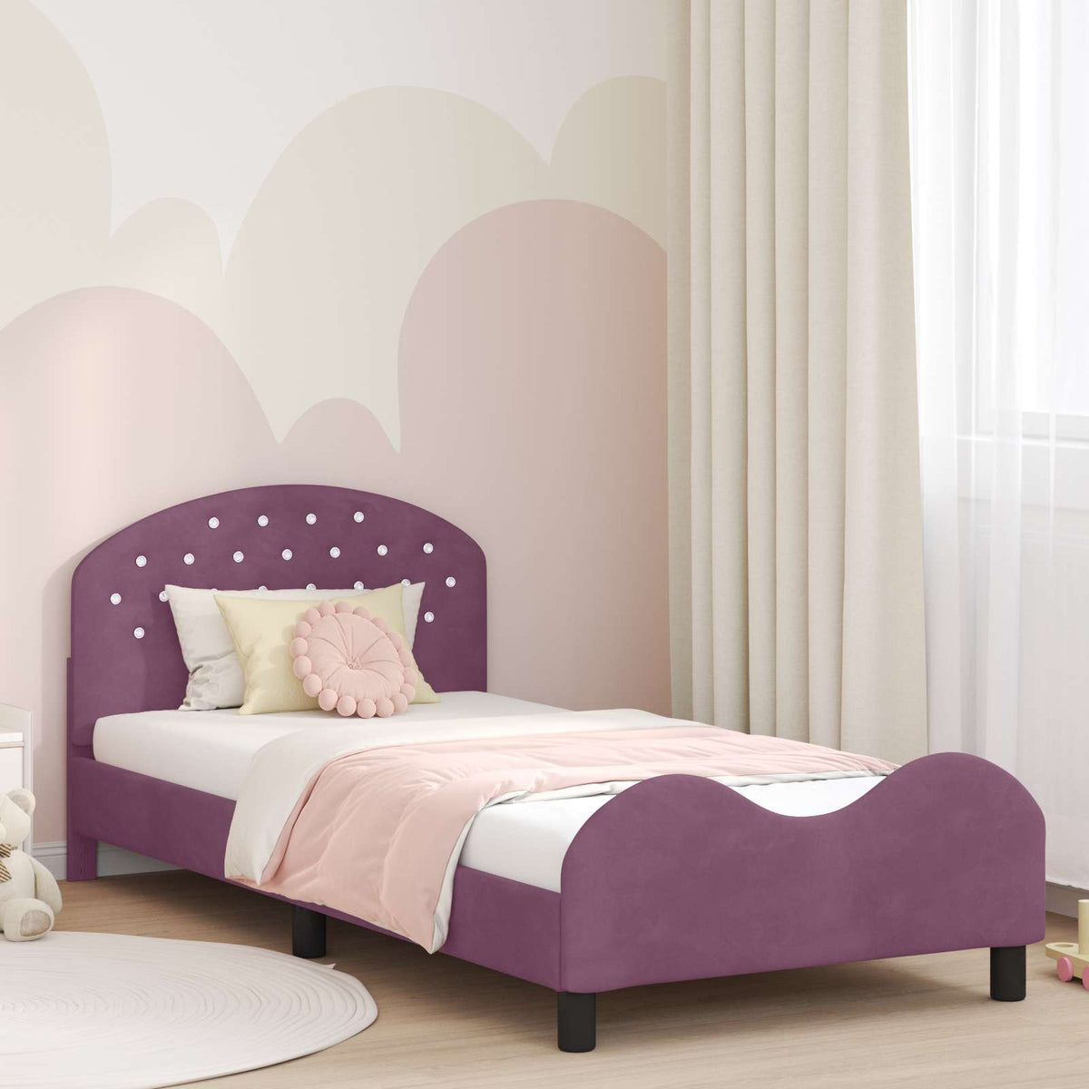 Bedframe voor kinderen met hoofdbord Paars 90 x 190 cm Fluweel is nu te koop bij PeponiXL, paradijselijk wonen!