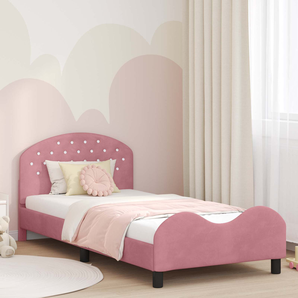 Bedframe voor kinderen met hoofdbord Roze 90 x 200 cm Fluweel is nu te koop bij PeponiXL, paradijselijk wonen!