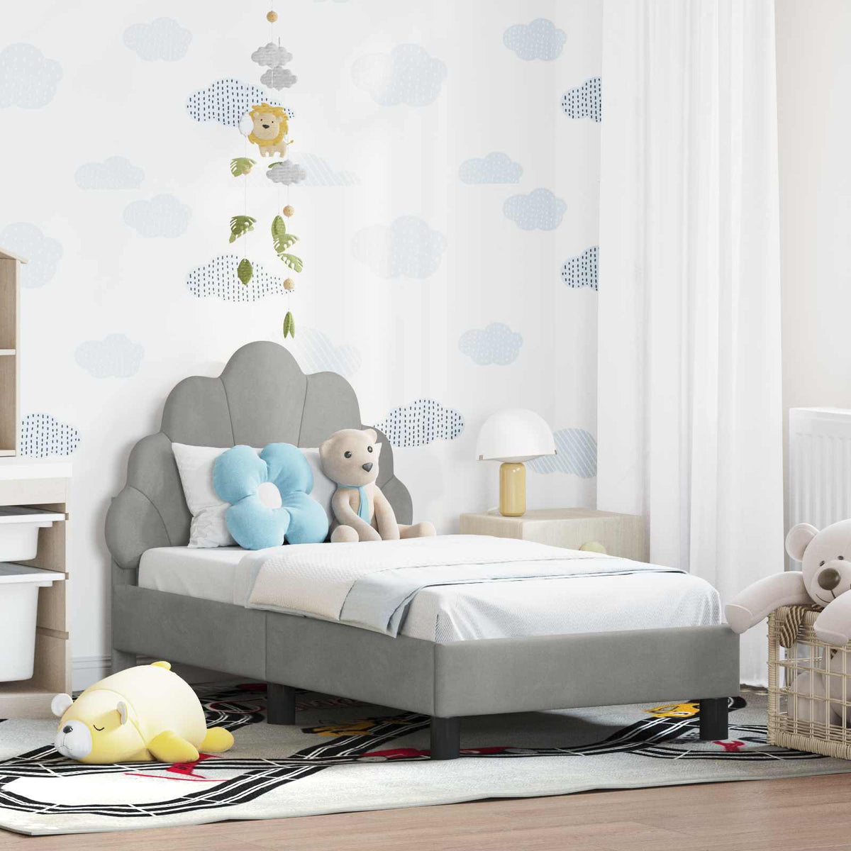 Peuterbedframe met hoofdbord Lichtgrijs 70 x 140 cm Fluweel is nu te koop bij PeponiXL, paradijselijk wonen!