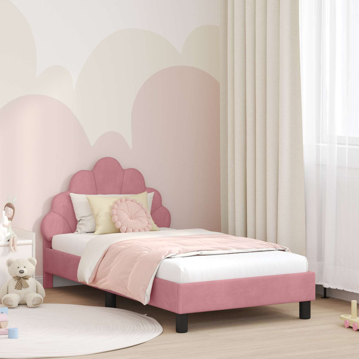 Bedframe voor kinderen met hoofdbord Roze 80 x 160 cm Fluweel is nu te koop bij PeponiXL, paradijselijk wonen!