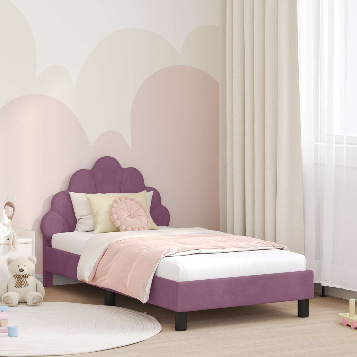 Bedframe voor kinderen met hoofdbord Paars 80 x 160 cm Fluweel is nu te koop bij PeponiXL, paradijselijk wonen!