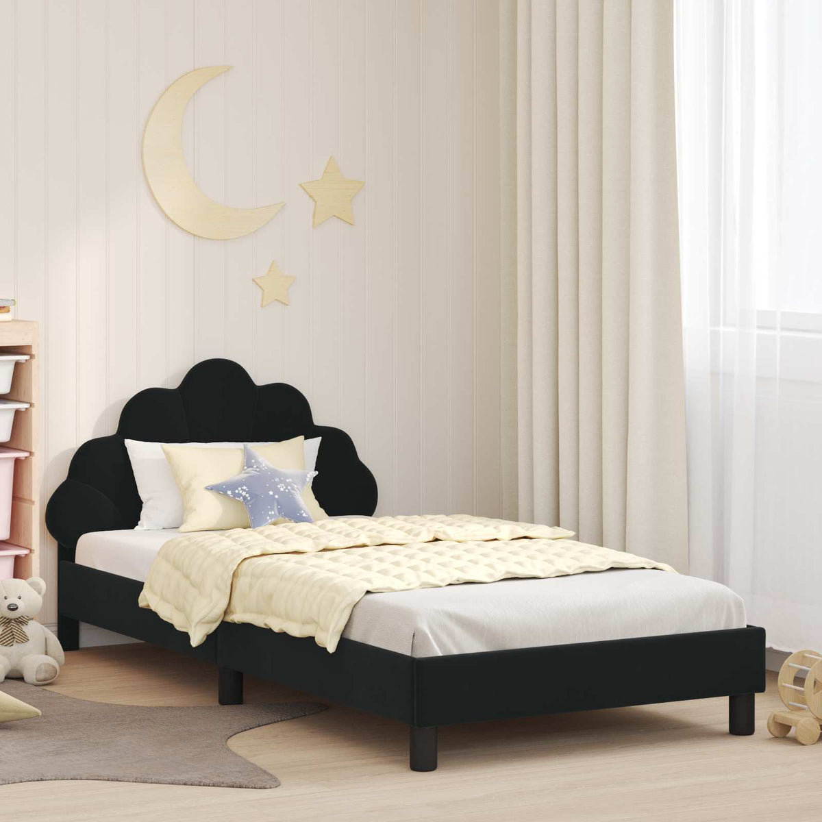 Bedframe voor kinderen met hoofdbord Zwart 80 x 200 cm Fluweel is nu te koop bij PeponiXL, paradijselijk wonen!