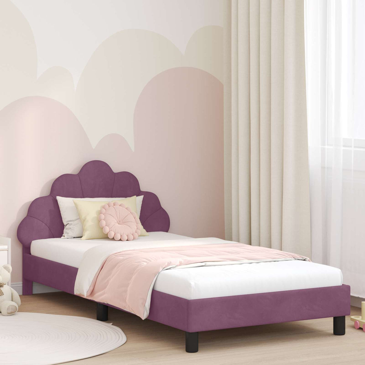 Bedframe voor kinderen met hoofdbord Paars 80 x 200 cm Fluweel is nu te koop bij PeponiXL, paradijselijk wonen!