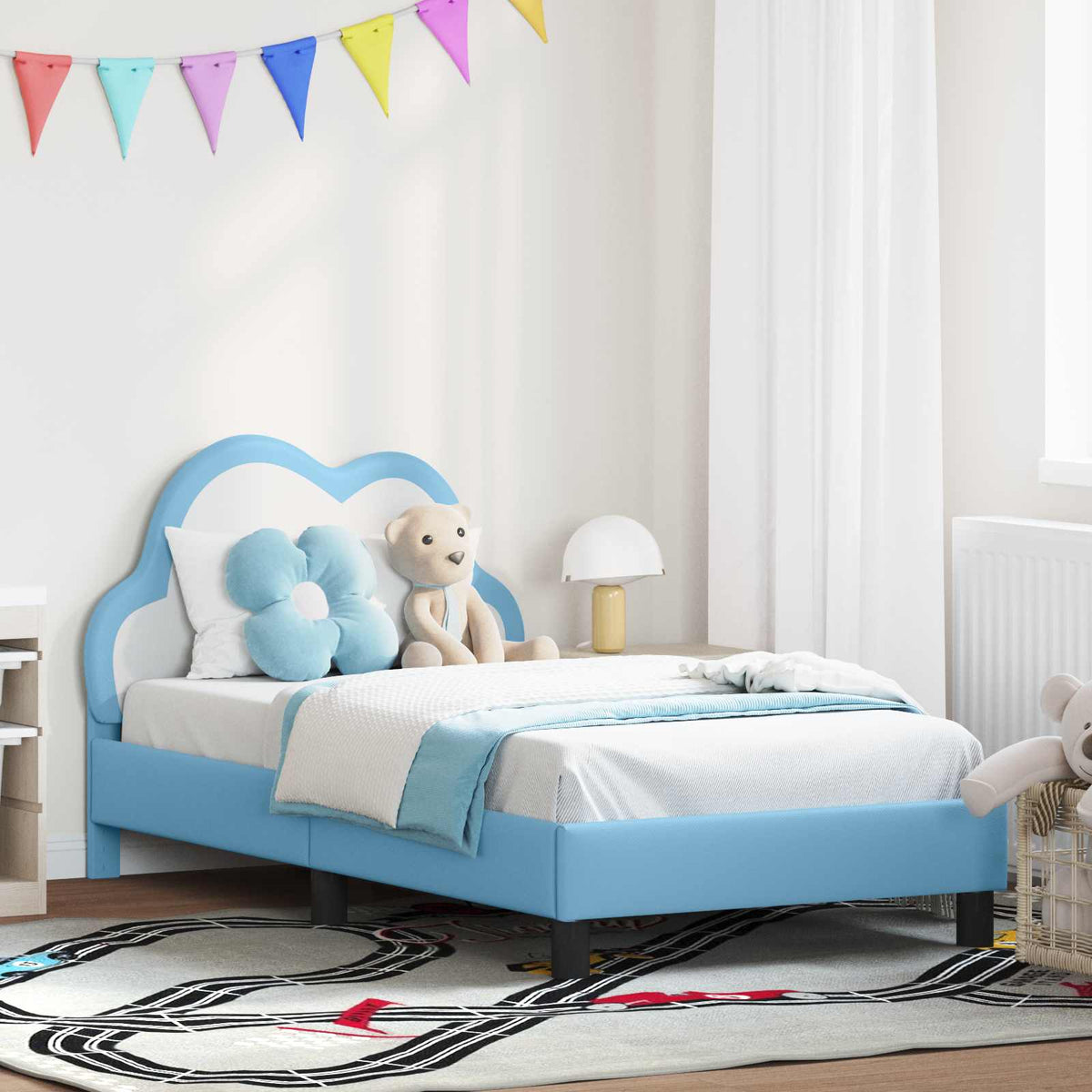 Bedframe voor kinderen met hoofdbord Blauw 80 x 160 cm PU is nu te koop bij PeponiXL, paradijselijk wonen!