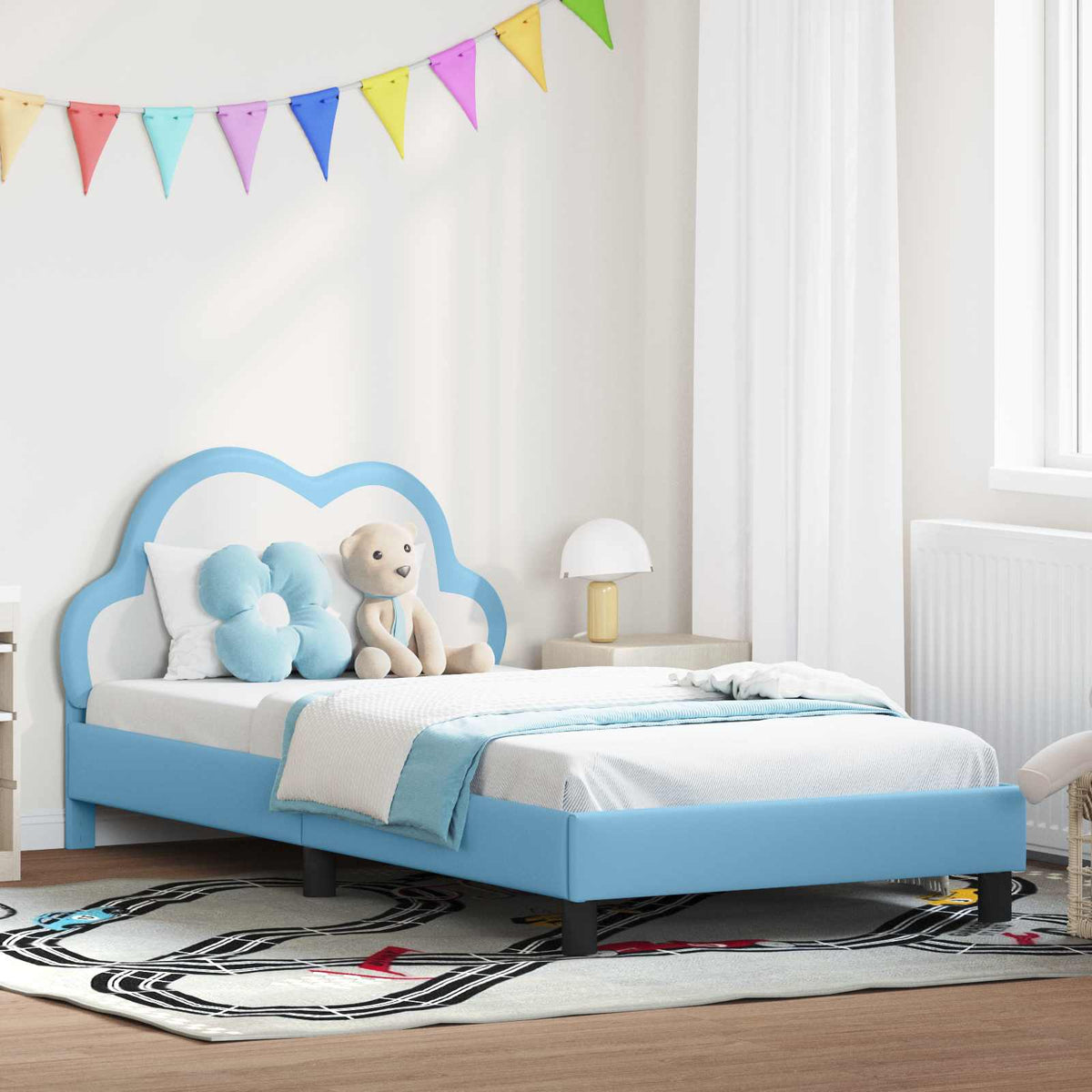 Bedframe voor kinderen met hoofdbord Blauw 90 x 200 cm PU is nu te koop bij PeponiXL, paradijselijk wonen!
