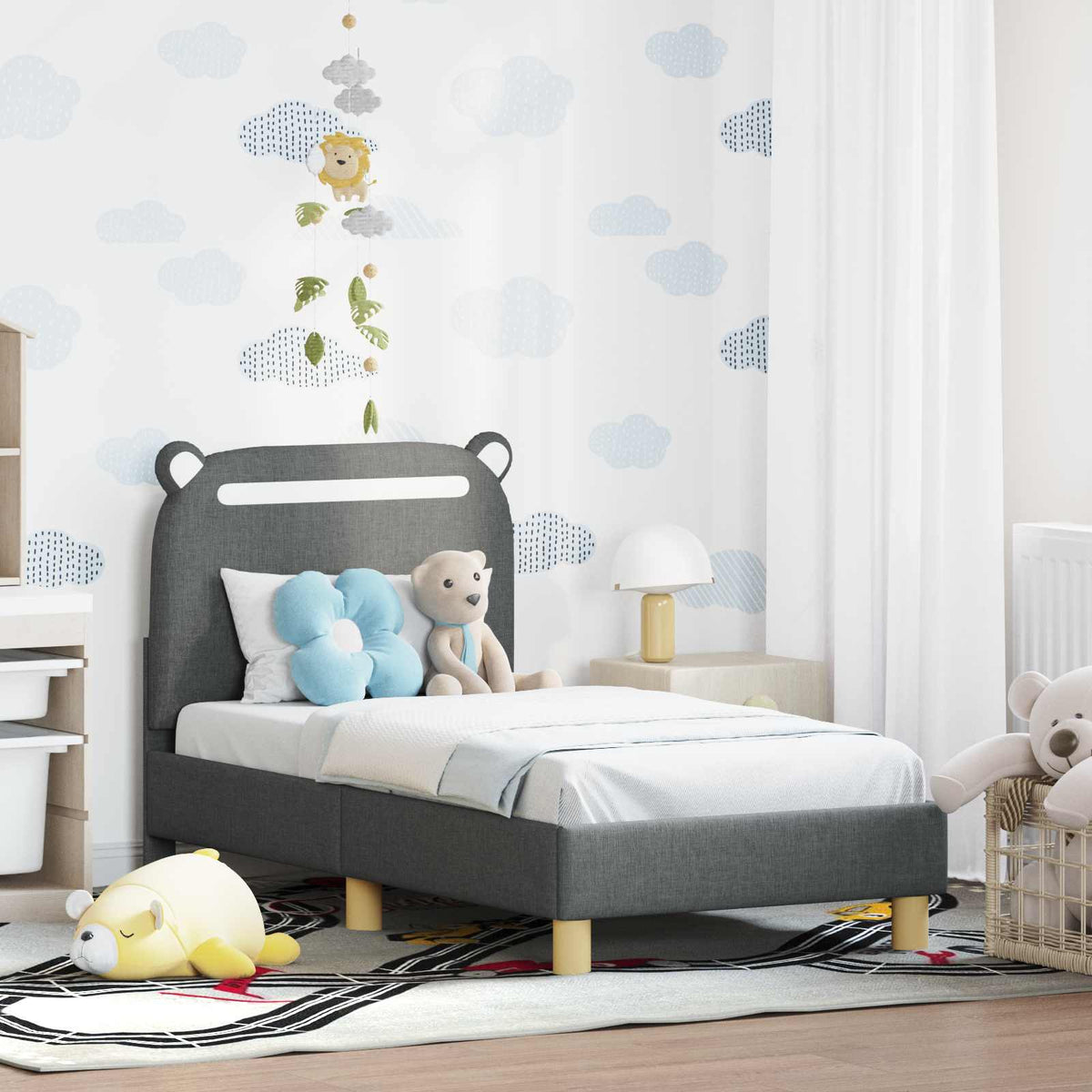 Peuterbedframe met hoofdbord Donkergrijs 70 x 140 cm Stof is nu te koop bij PeponiXL, paradijselijk wonen!