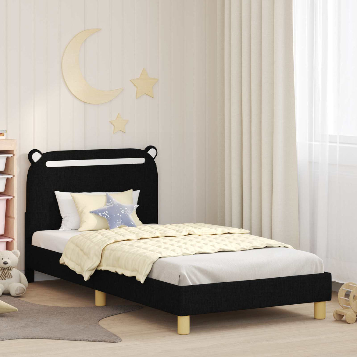 Bedframe voor kinderen met hoofdbord Zwart 80 x 200 cm Stof is nu te koop bij PeponiXL, paradijselijk wonen!