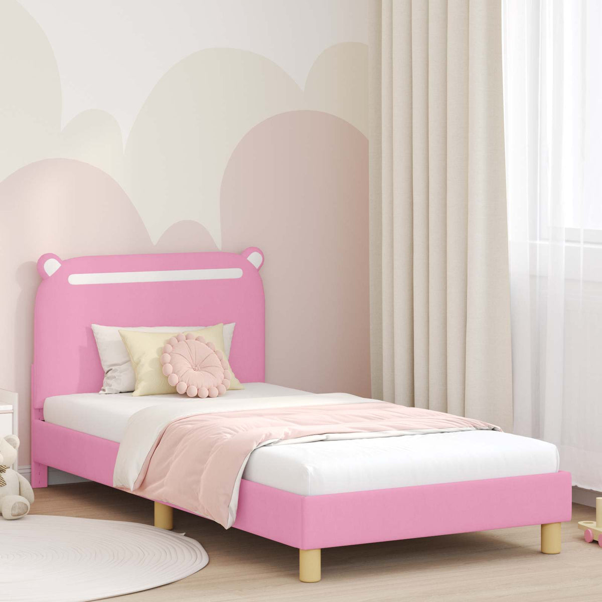Bedframe voor kinderen met hoofdbord Roze 90 x 190 cm Stof is nu te koop bij PeponiXL, paradijselijk wonen!