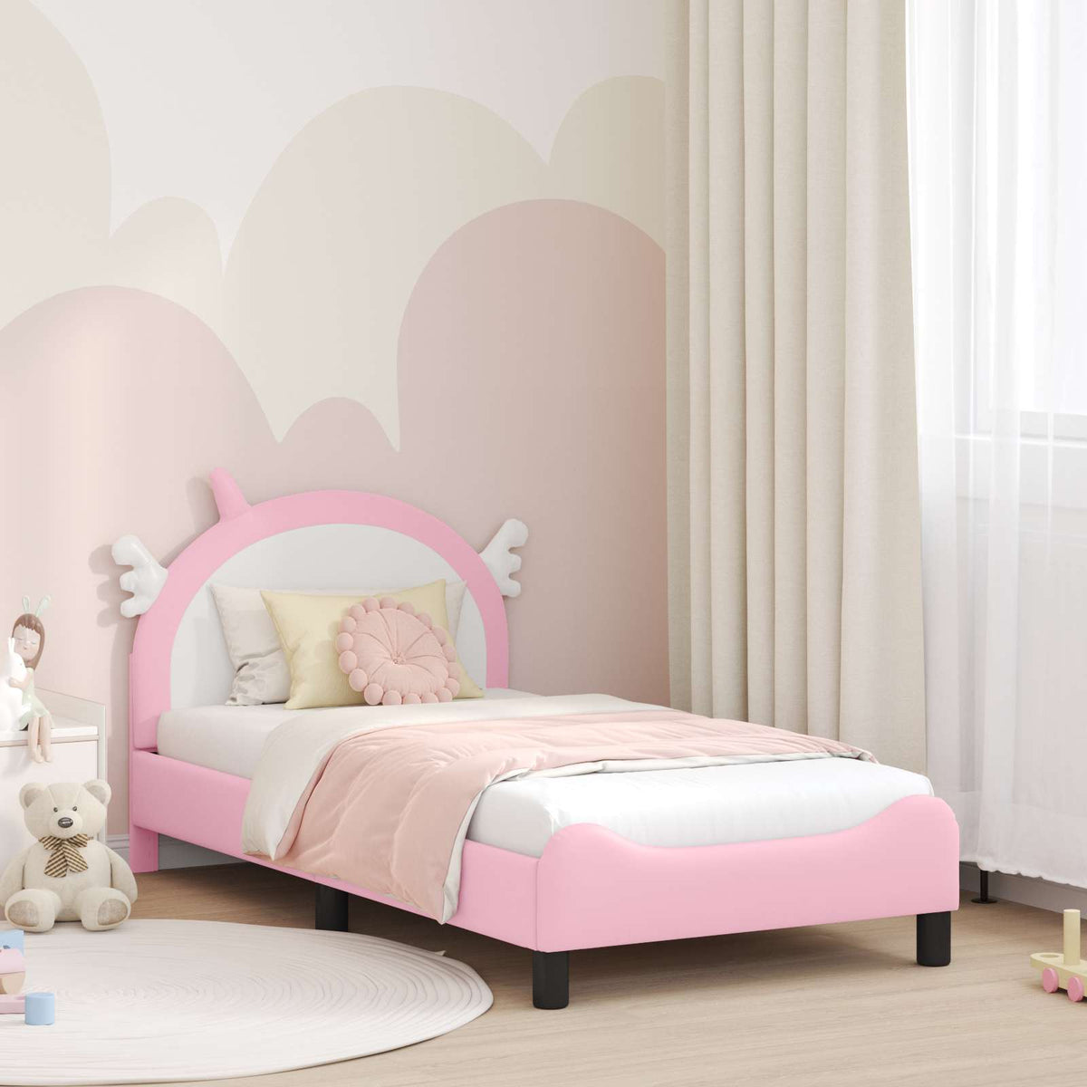 Bedframe voor kinderen met hoofdbord Roze 80 x 160 cm PU is nu te koop bij PeponiXL, paradijselijk wonen!
