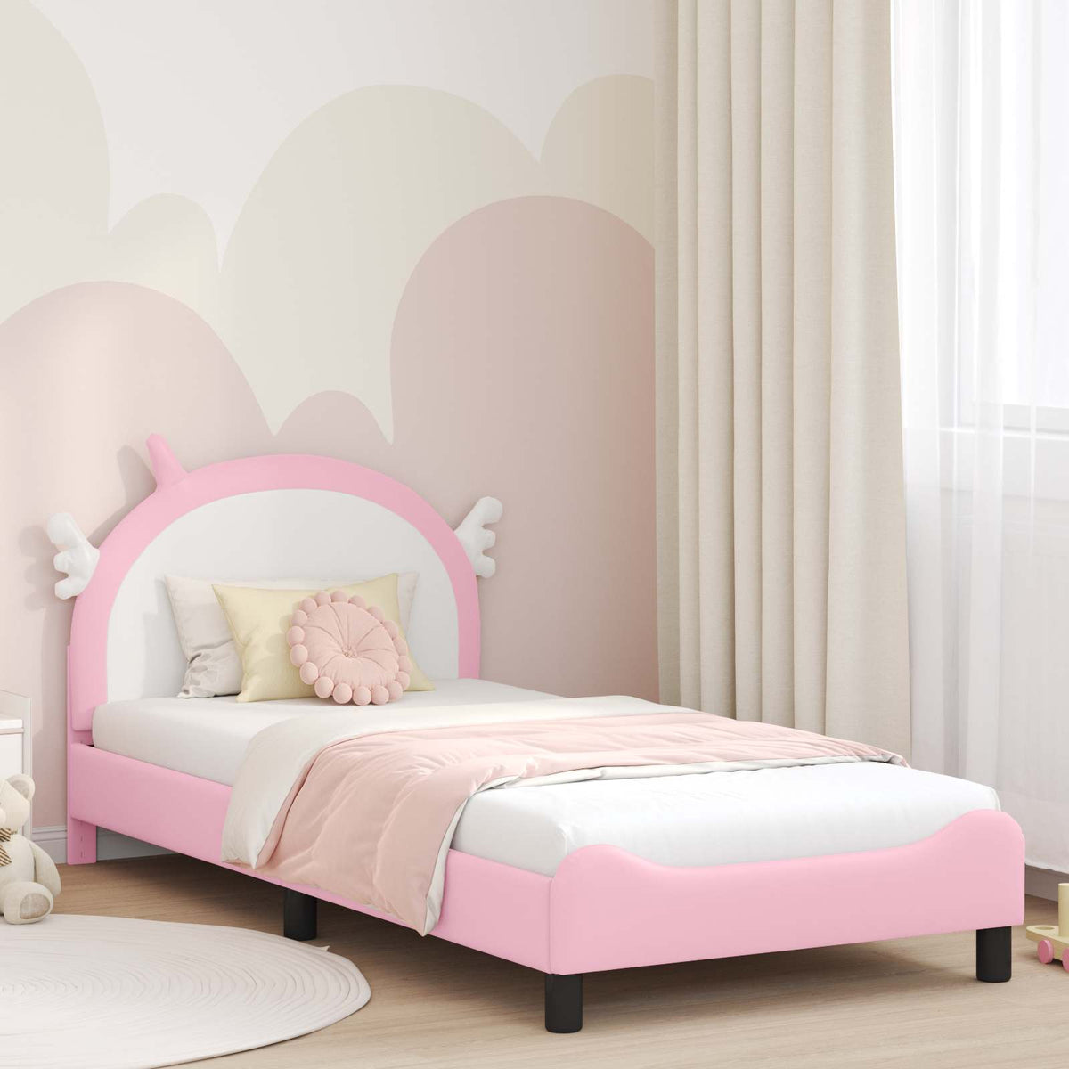 Bedframe voor kinderen met hoofdbord Roze 90 x 200 cm PU is nu te koop bij PeponiXL, paradijselijk wonen!