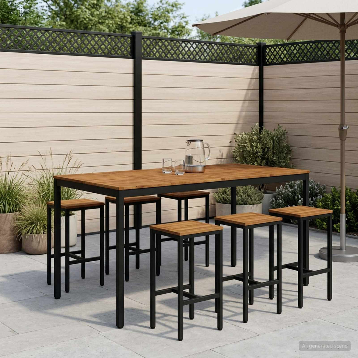 Tuinbar Tafel Naturel en Zwart 196 x 100,5 x 105 cm is nu te koop bij PeponiXL, paradijselijk wonen!