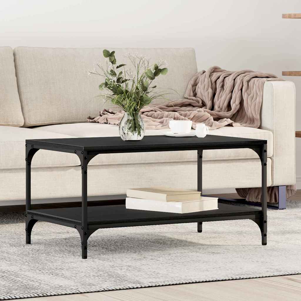 Salontafel Zwart Eiken 82 x 50 x 40 cm Bewerkt hout is nu te koop bij PeponiXL, paradijselijk wonen!