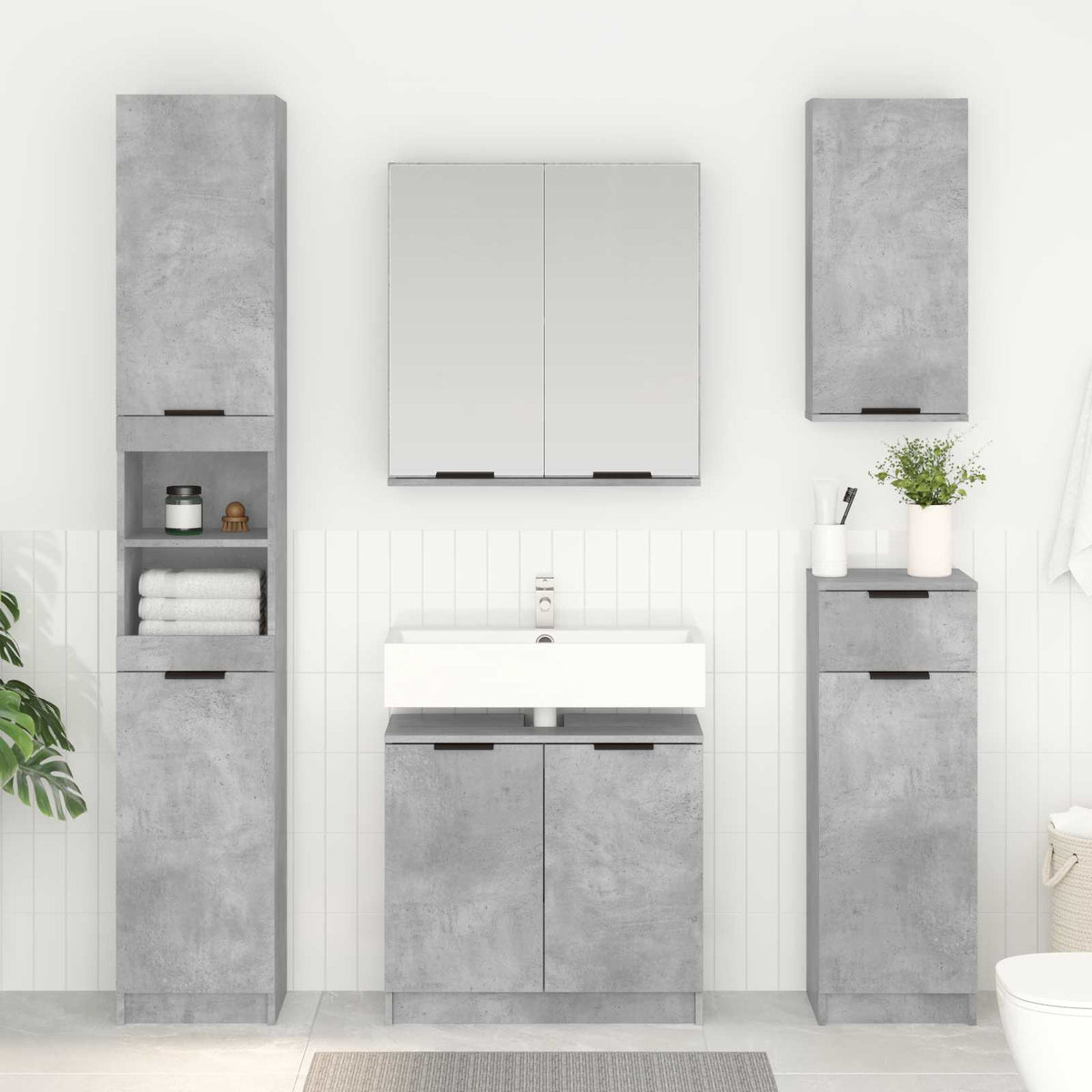 Badkamer Kast Beton Grijs 64,5 x 33,5 x 59 cm Bewerkt hout is nu te koop bij PeponiXL, paradijselijk wonen!