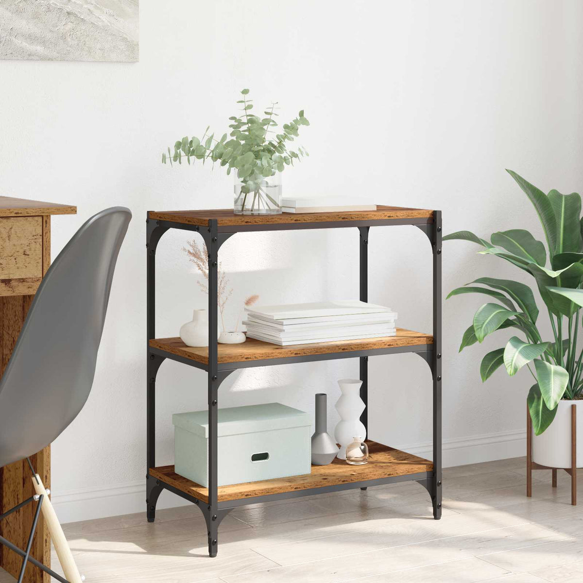 Boekenkast Oud hout 60 x 33 x 70,5 cm Gemonteerd hout en ijzer is nu te koop bij PeponiXL, paradijselijk wonen!