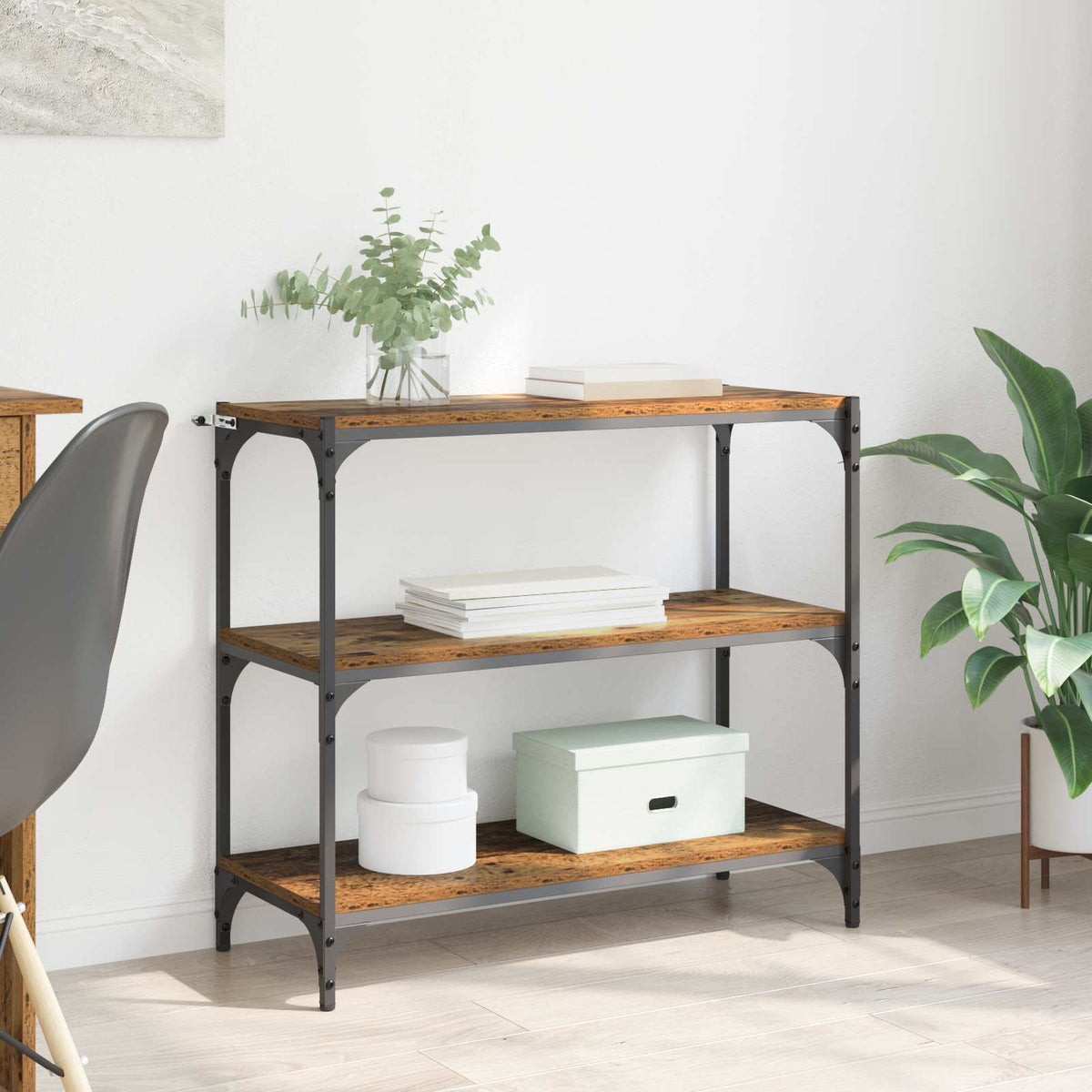 Boekenkast Oud Hout 80 x 33 x 70,5 cm Gemonteerd hout en ijzer is nu te koop bij PeponiXL, paradijselijk wonen!