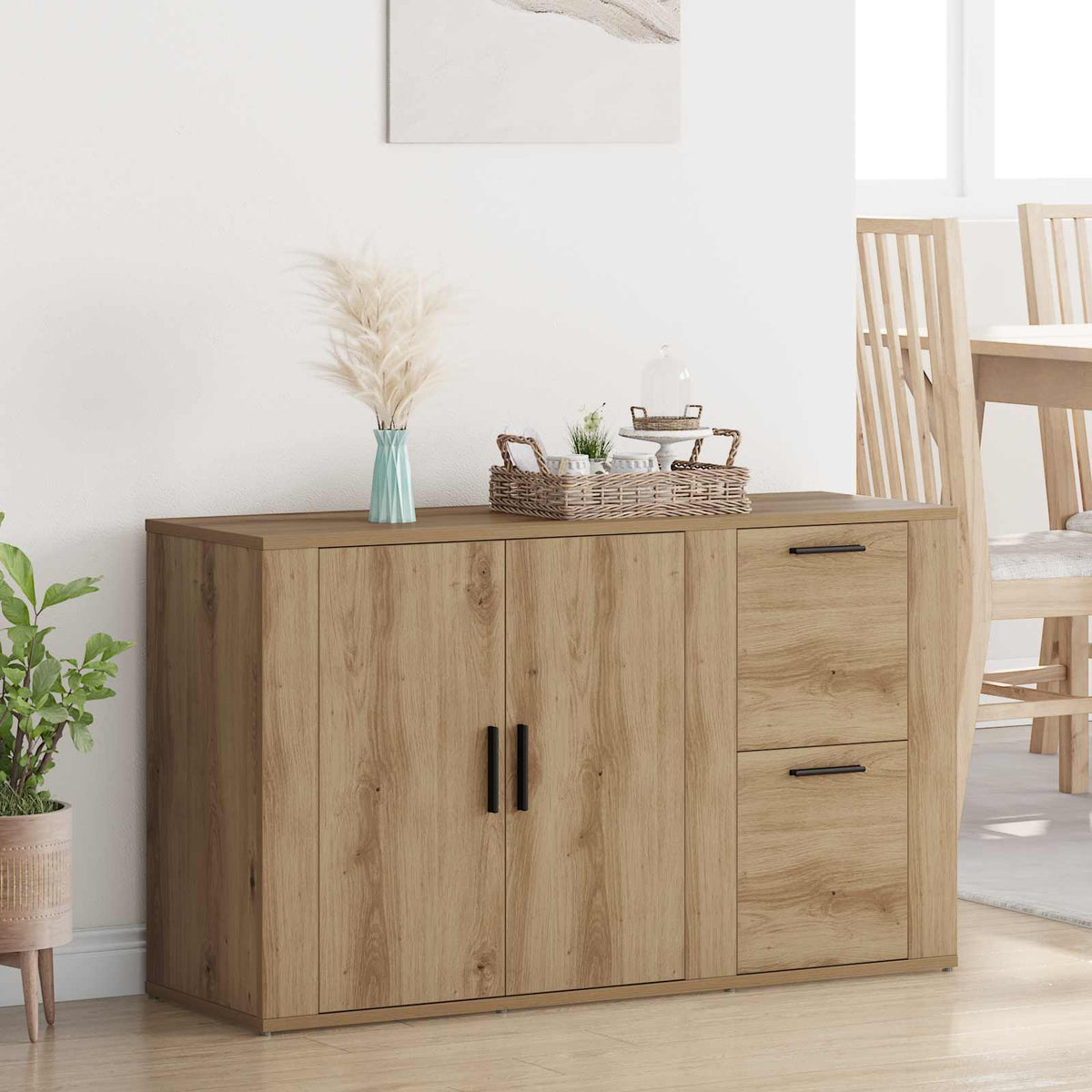 Dressoir Artisan Eiken 100 x 33 x 59.5 cm Bewerkt hout is nu te koop bij PeponiXL, paradijselijk wonen!