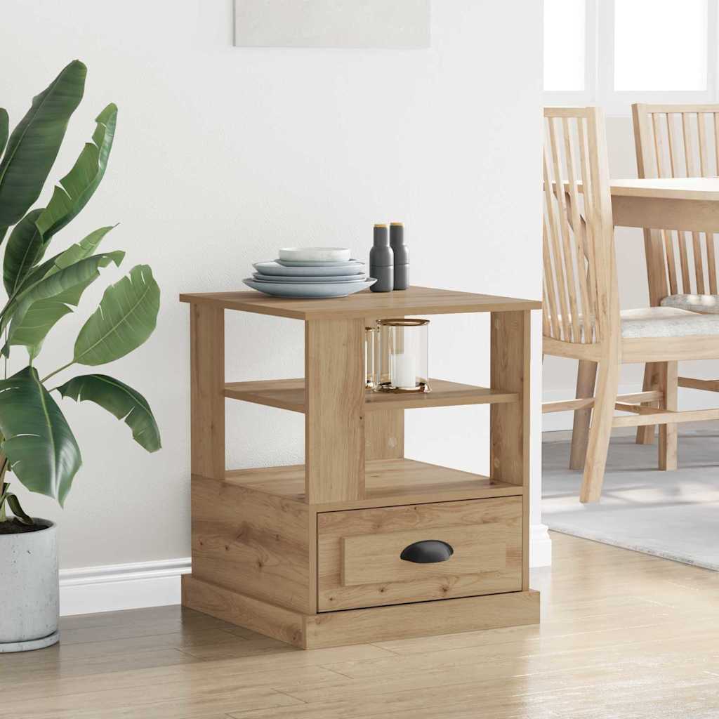 Nachtkastje met lade Artisan Eiken 50 x 50 x 60 cm Bewerkt hout is nu te koop bij PeponiXL, paradijselijk wonen!