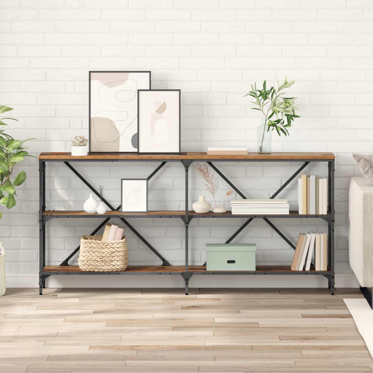 Wandtafel met plank Oud Hout 160 x 30 x 75 cm Bewerkt hout is nu te koop bij PeponiXL, paradijselijk wonen!