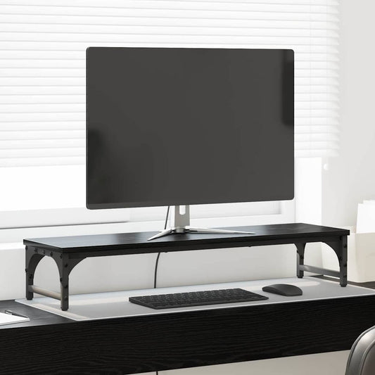 Monitor Stand Zwart Eiken 85 x 23 x 15,5 cm Bewerkt hout is nu te koop bij PeponiXL, paradijselijk wonen!