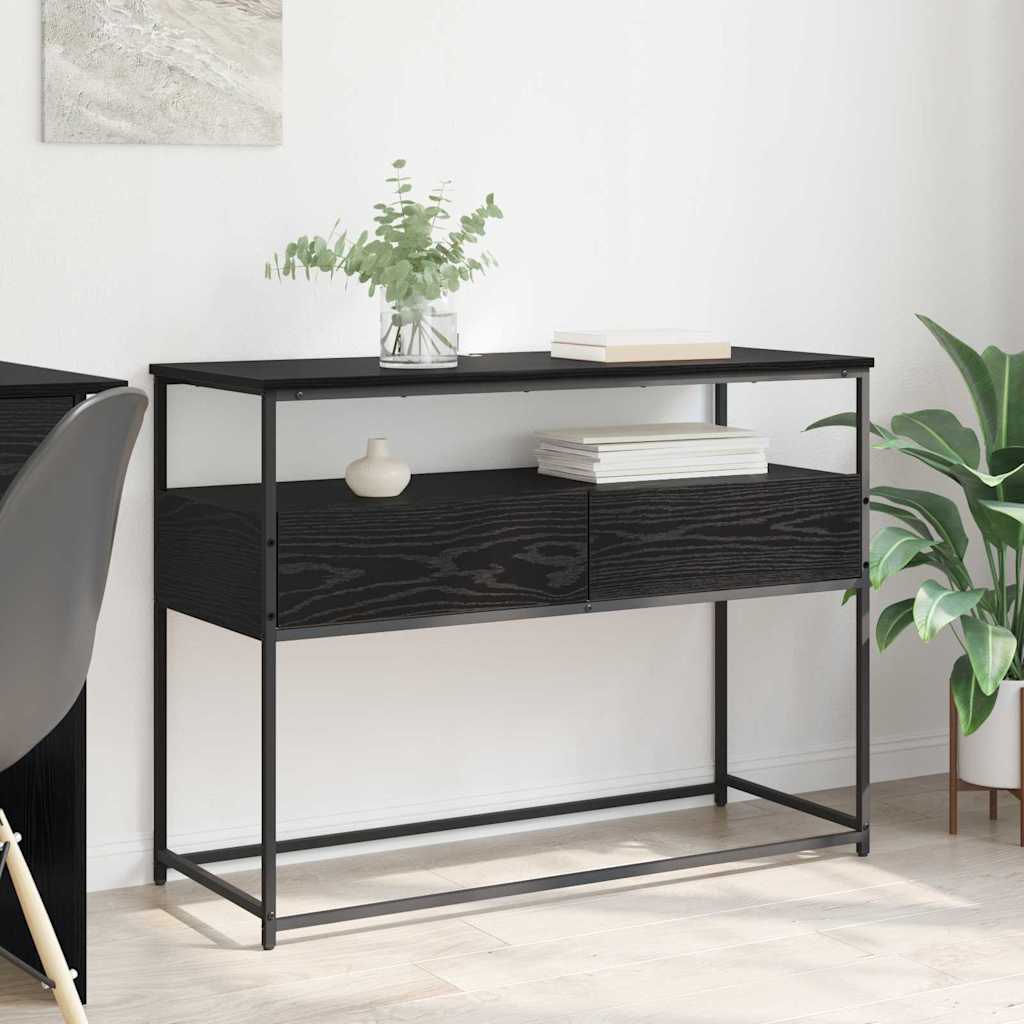 Wandtafel met lade Zwart Eiken 100 x 40 x 75 cm Bewerkt hout is nu te koop bij PeponiXL, paradijselijk wonen!