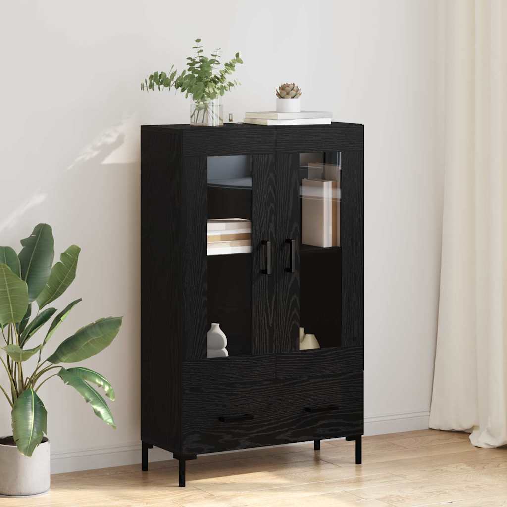 Highboard met lade Zwart Eiken 69,5 x 31 x 115 cm Bewerkt hout is nu te koop bij PeponiXL, paradijselijk wonen!