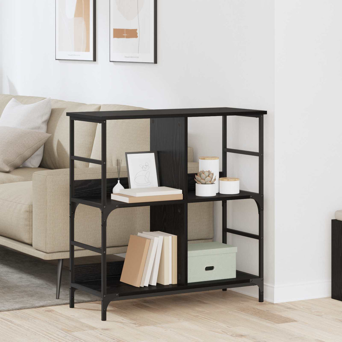 Boekenkast Zwart eiken 78,5 x 33 x 82 cm Bewerkt hout is nu te koop bij PeponiXL, paradijselijk wonen!