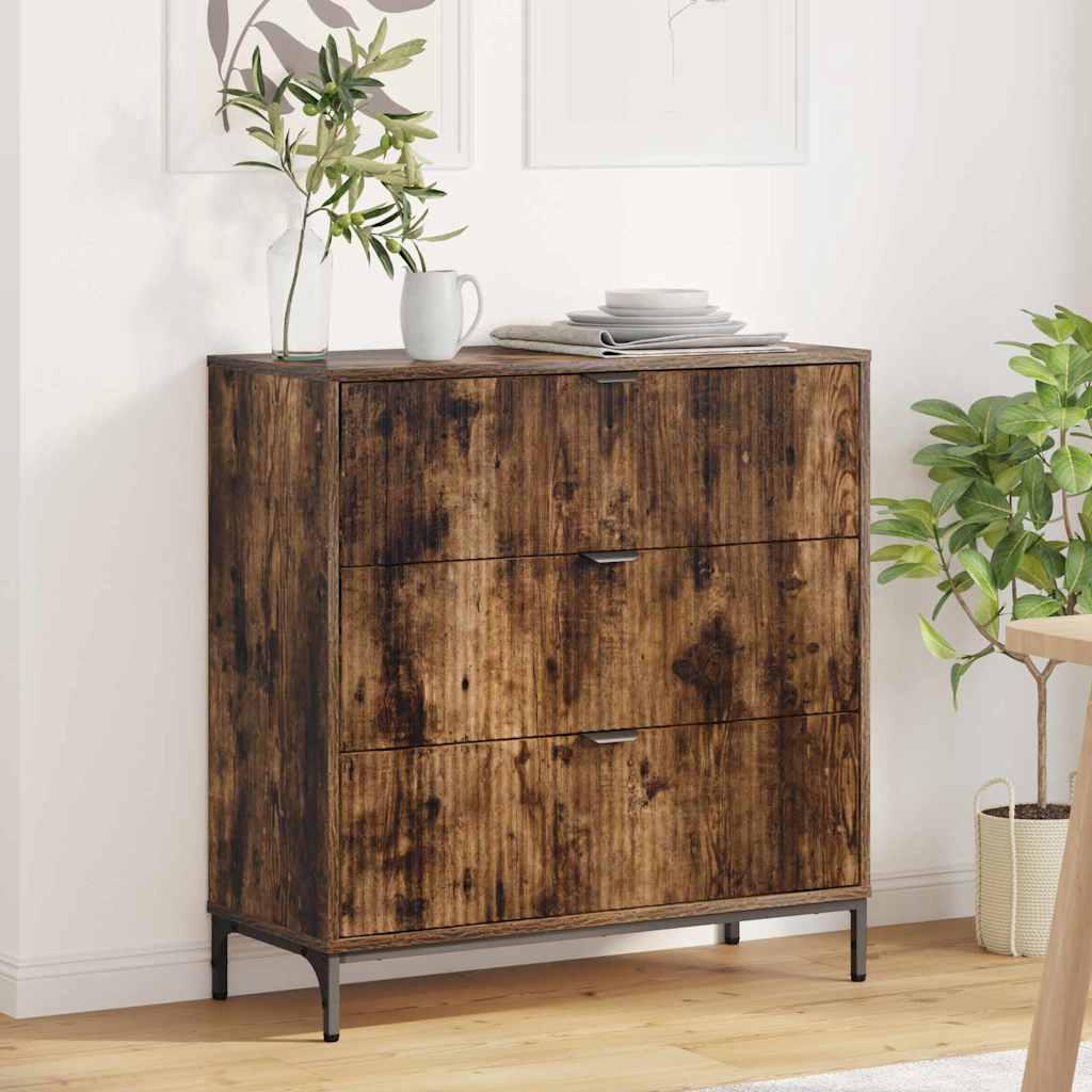 Dressoir met lade Gerookt eiken 79,5 x 33 x 82 cm Bewerkt hout is nu te koop bij PeponiXL, paradijselijk wonen!