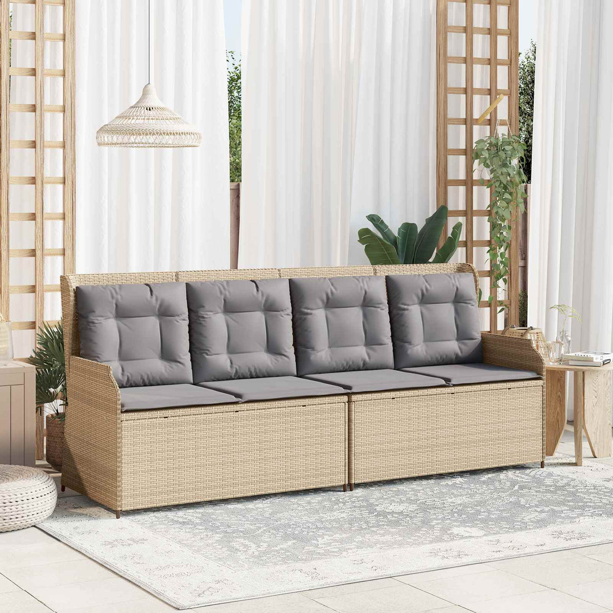 Tuinbank met kussen Beige en Grijs poly rattan is nu te koop bij PeponiXL, paradijselijk wonen!