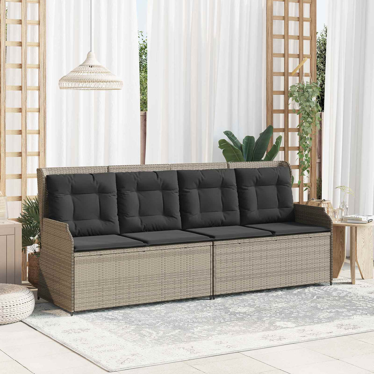 Tuinbank met kussen Lichtgrijs poly rattan is nu te koop bij PeponiXL, paradijselijk wonen!