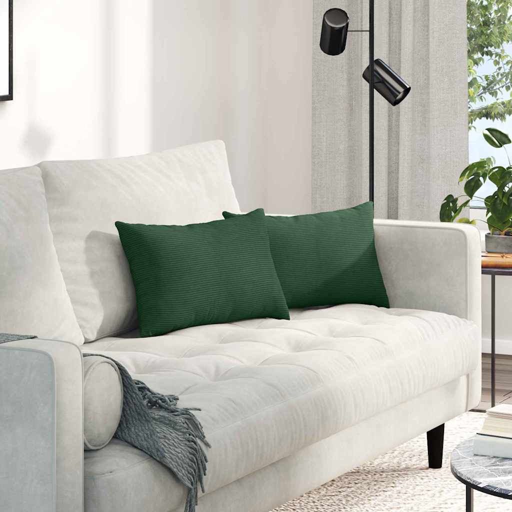 Sofa Kussens 2 stuks Donkergroen 50 x 30 cm Cordstof is nu te koop bij PeponiXL, paradijselijk wonen!