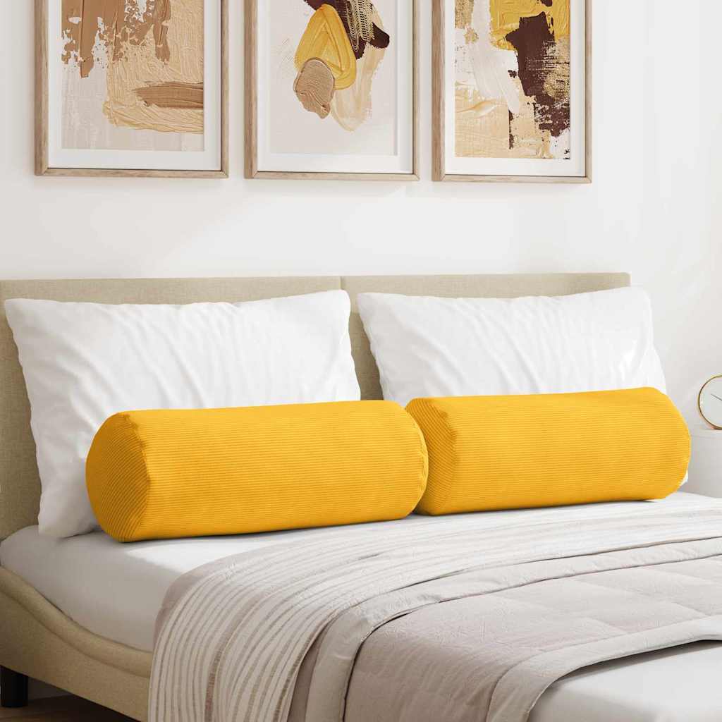 Bolster Kussens 2 stuks Lichtgeel Ø 25 x 70 cm Cordstof is nu te koop bij PeponiXL, paradijselijk wonen!