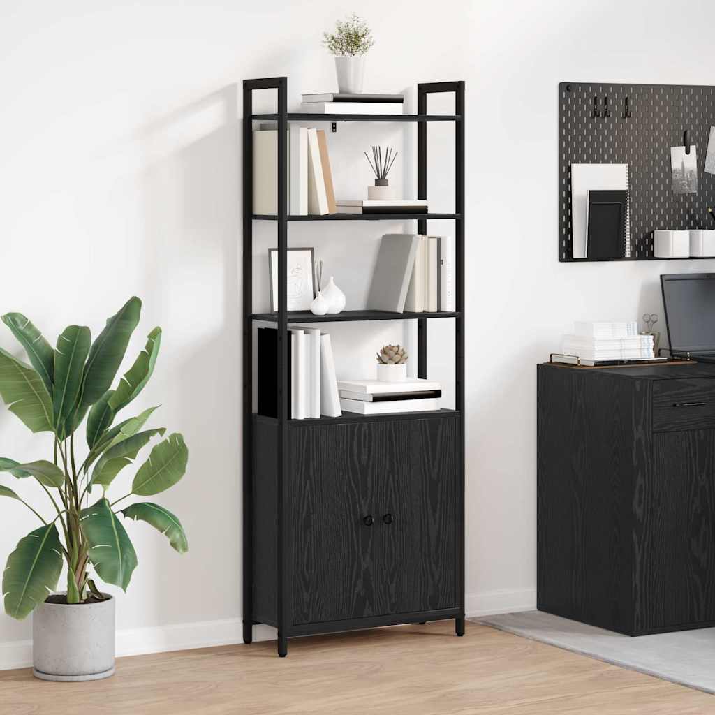 Boekenkast Zwart Eiken 60 x 24 x 161 cm Bewerkt hout is nu te koop bij PeponiXL, paradijselijk wonen!