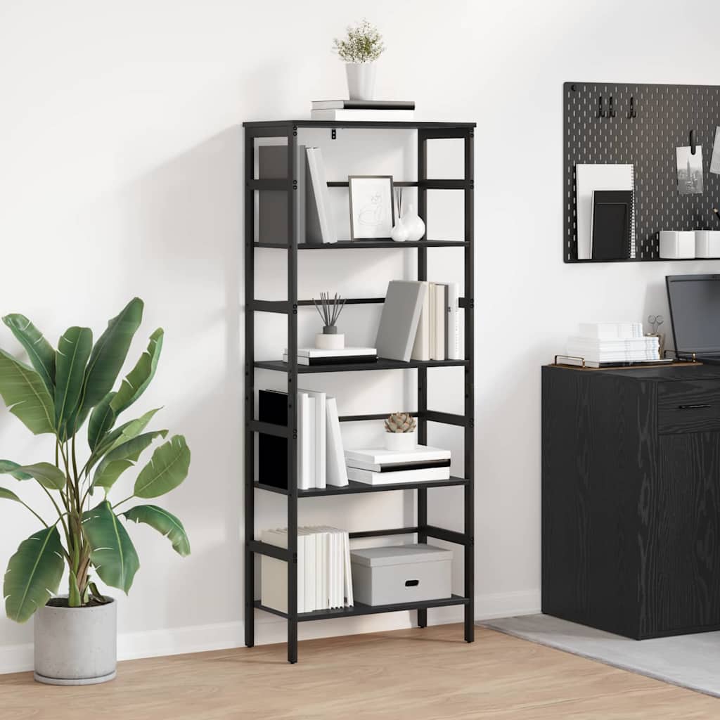 Boekenkast Zwart Eiken 60 x 29,5 x 149 cm Bewerkt hout is nu te koop bij PeponiXL, paradijselijk wonen!