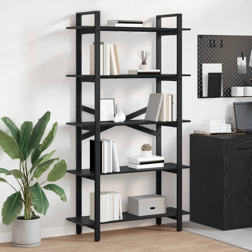 Boekenkast Zwart Eiken 100 x 33,5 x 178 cm Bewerkt hout is nu te koop bij PeponiXL, paradijselijk wonen!