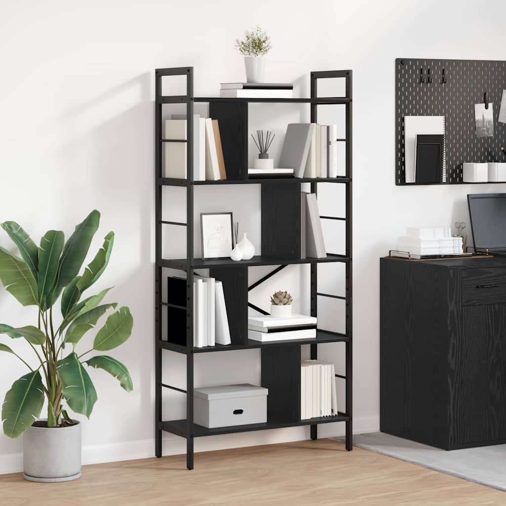 Boekenkast Zwart Eiken 75 x 30 x 156 cm Bewerkt hout is nu te koop bij PeponiXL, paradijselijk wonen!