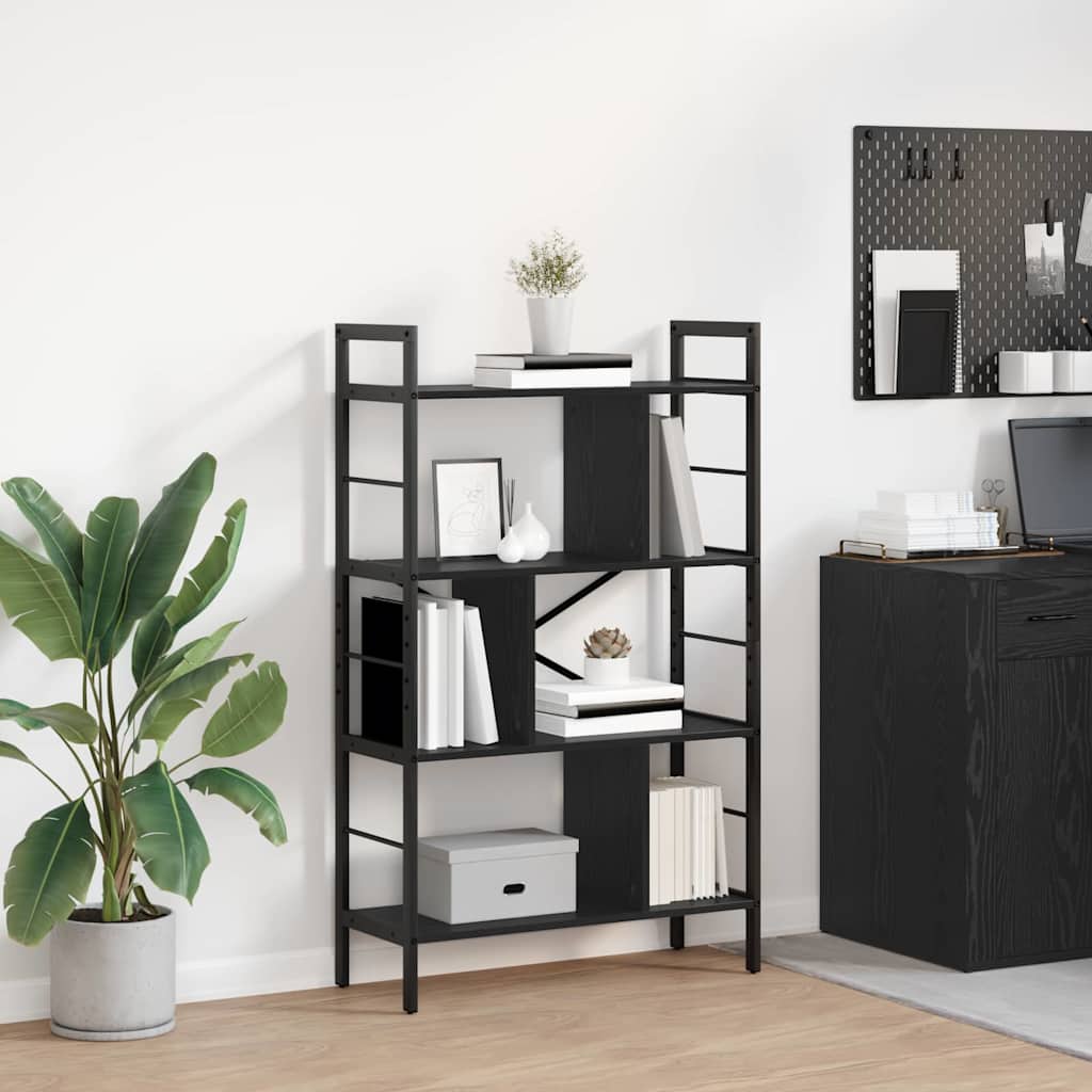 Boekenkast Zwart Eiken 75 x 30 x 123,5 cm Bewerkt hout is nu te koop bij PeponiXL, paradijselijk wonen!