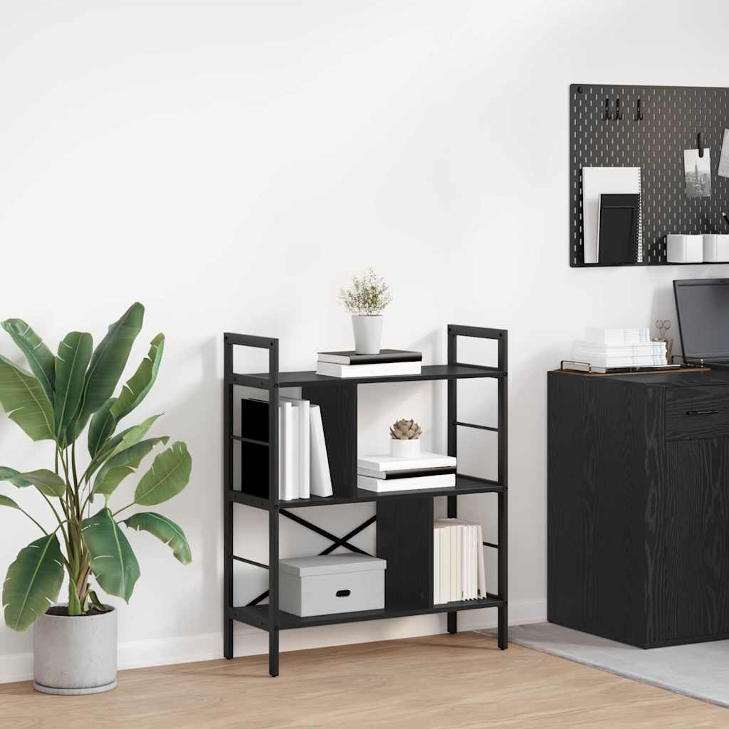 Boekenkast Zwart Eiken 75 x 30 x 91 cm Bewerkt hout is nu te koop bij PeponiXL, paradijselijk wonen!