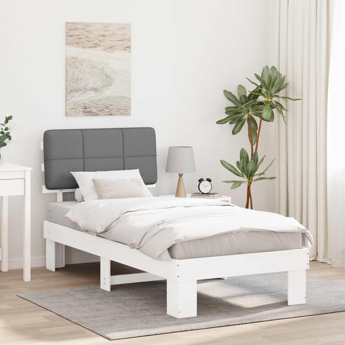 Bedframe met Gevoerd Hoofdgedeelte Wit en lichtgrijs is nu te koop bij PeponiXL, paradijselijk wonen!