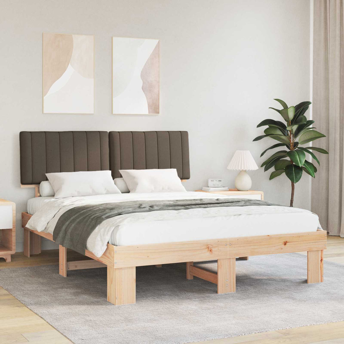 Bedframe met Gevoerd Hoofdgedeelte Taupe 150 x 200 cm is nu te koop bij PeponiXL, paradijselijk wonen!